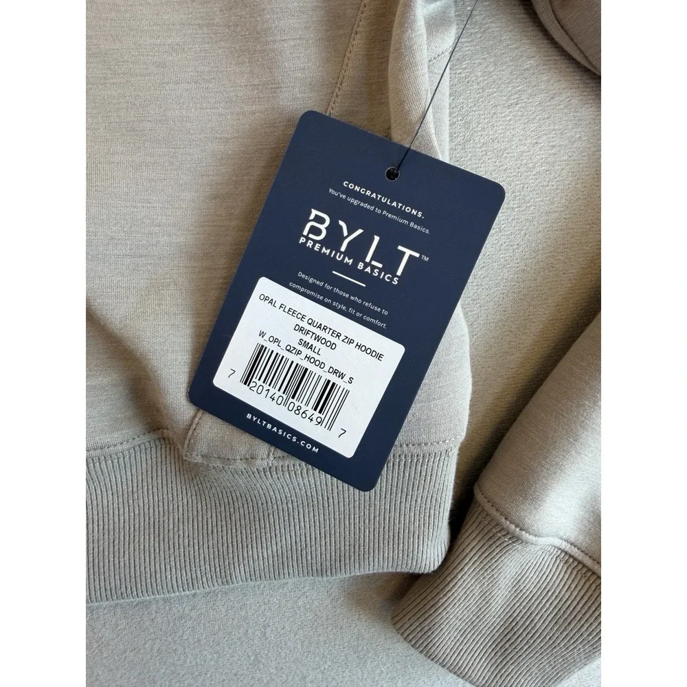 BYLT Opal Fleece Quarter-Zip Hoodie Womens S Driftwood Cropped Athleisure New